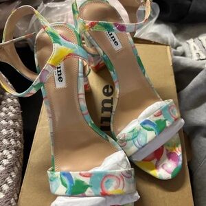 Multicolor Watercolor Ankle-Strap Block Heels
